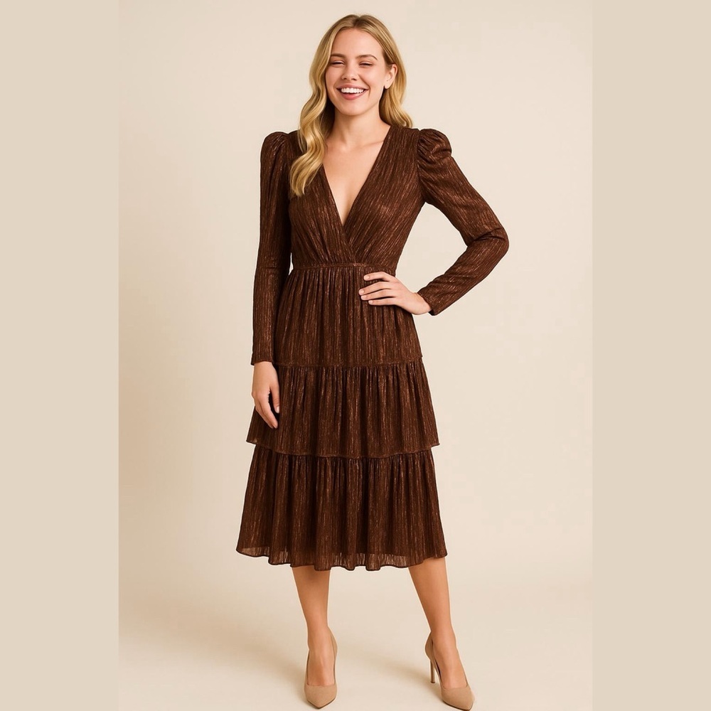 Sabina Musayev Brown Tiered Midi Dress